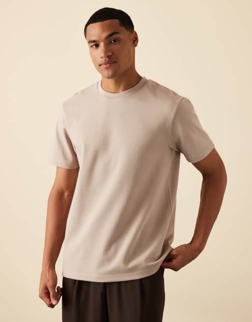 ASOS DESIGN - breatheMAX - T-shirt girocollo in tessuto pesante misto cotone color pietra