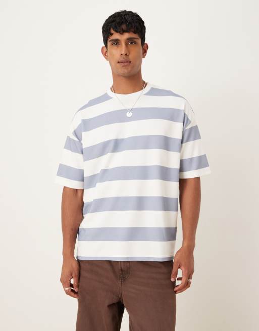 ASOS DESIGN - BreatheMAX™ - T-shirt oversize blu e bianca a righe spesse