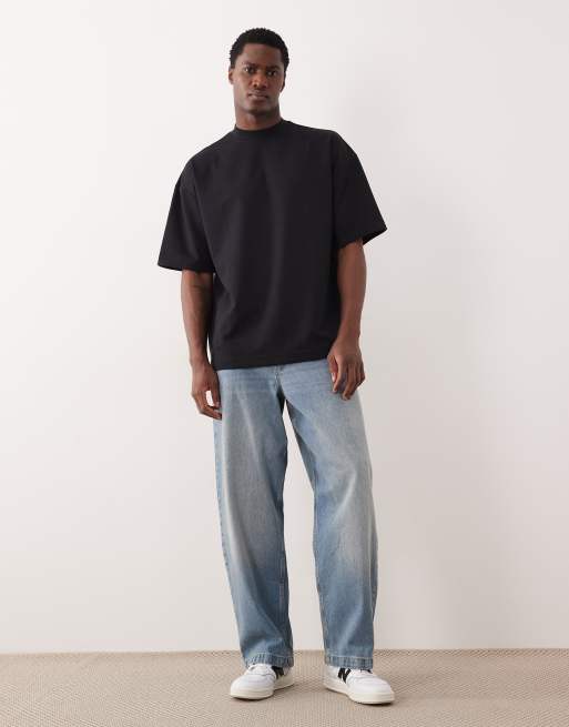 ASOS DESIGN - breatheMAX™ - T-shirt oversize épais en coton mélangé à col montant - Noir, 2 de 5