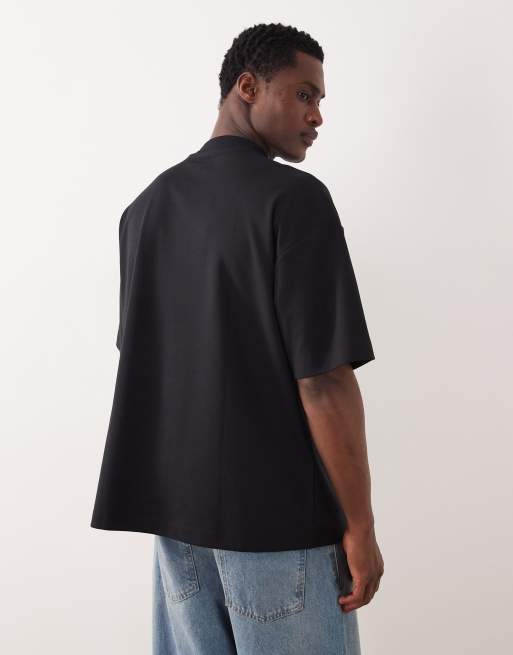 ASOS DESIGN - breatheMAX™ - T-shirt oversize épais en coton mélangé à col montant - Noir, 3 de 5