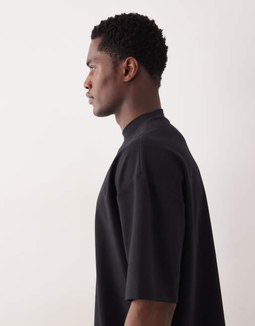 ASOS DESIGN - breatheMAX™ - T-shirt oversize épais en coton mélangé à col montant - Noir, 4 de 5
