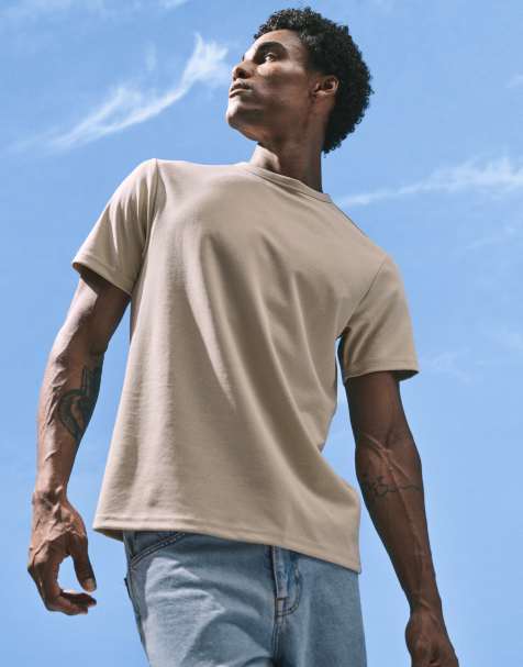ASOS DESIGN breatheMAX T-shirt pesante in misto cotone color pietra - view 1