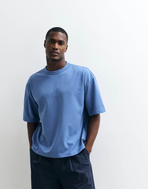 ASOS DESIGN - breatheMAX - T-shirt squadrata oversize in misto cotone pesante blu - view 1