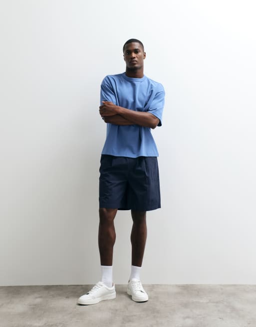 ASOS DESIGN - breatheMAX - T-shirt squadrata oversize in misto cotone pesante blu, 3 di 5