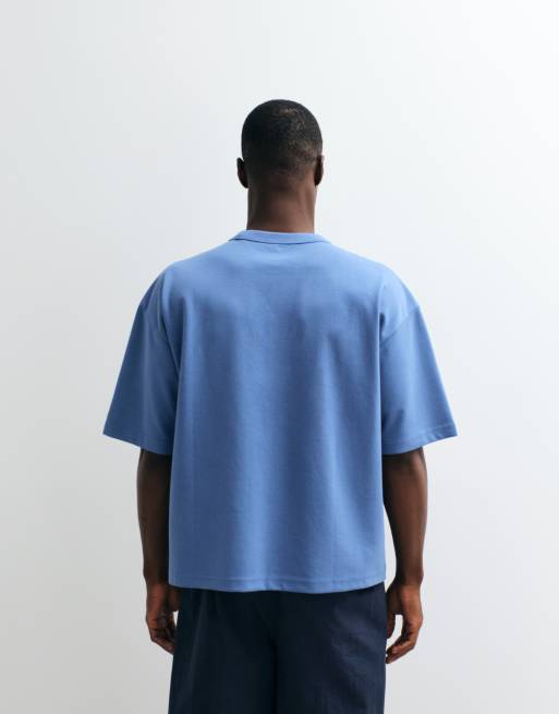 ASOS DESIGN - breatheMAX - T-shirt squadrata oversize in misto cotone pesante blu, 4 di 5