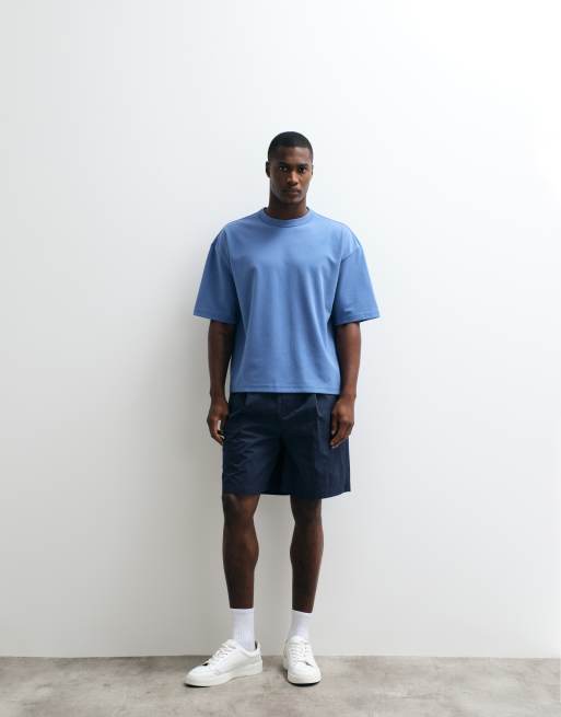 ASOS DESIGN - breatheMAX - T-shirt squadrata oversize in misto cotone pesante blu, 5 di 5