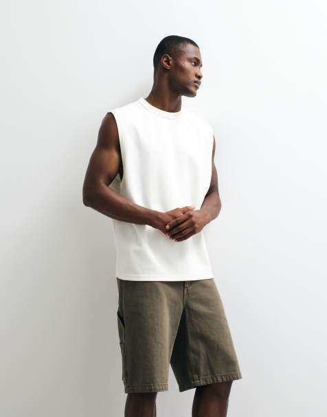 ASOS DESIGN - breatheMAX™ - Top senza maniche oversize in tessuto pesante di misto cotone color panna - view 1