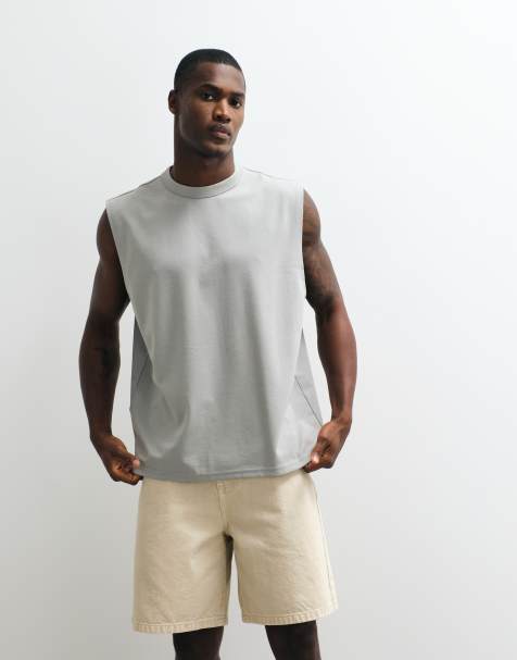 ASOS DESIGN - breatheMAX™ - Top senza maniche oversize in tessuto pesante di misto cotone grigio - view 1
