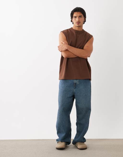 ASOS DESIGN - breatheMAX™ - Top senza maniche oversize in tessuto pesante di misto cotone marrone , 2 di 5