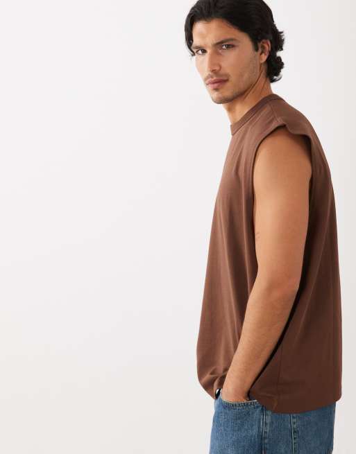 ASOS DESIGN - breatheMAX™ - Top senza maniche oversize in tessuto pesante di misto cotone marrone , 4 di 5