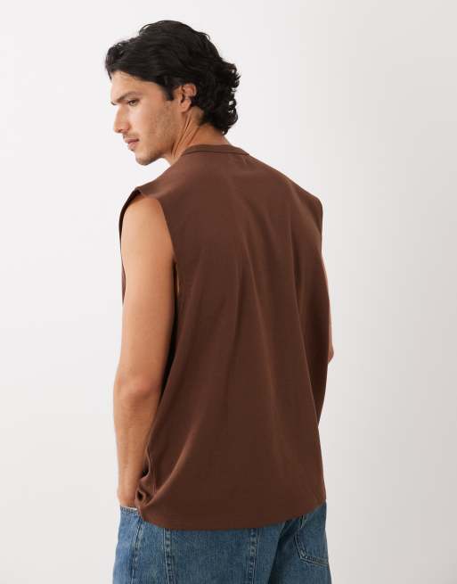 ASOS DESIGN - breatheMAX™ - Top senza maniche oversize in tessuto pesante di misto cotone marrone , 5 di 5