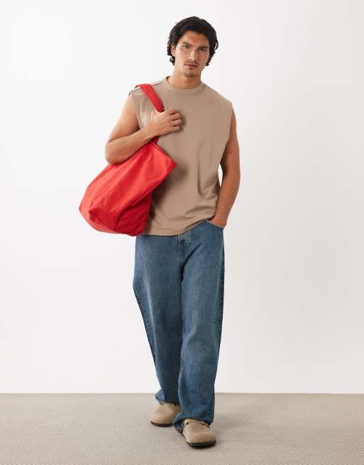 ASOS DESIGN - breatheMAX™ - Top senza maniche oversize in tessuto pesante misto cotone beige , 2 di 5