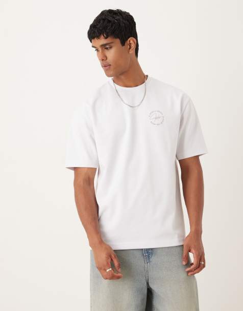 ASOS DESIGN – BreatheMAX™ – Vit, kraftig t-shirt med avslappnad passform och stadstryck - view 1