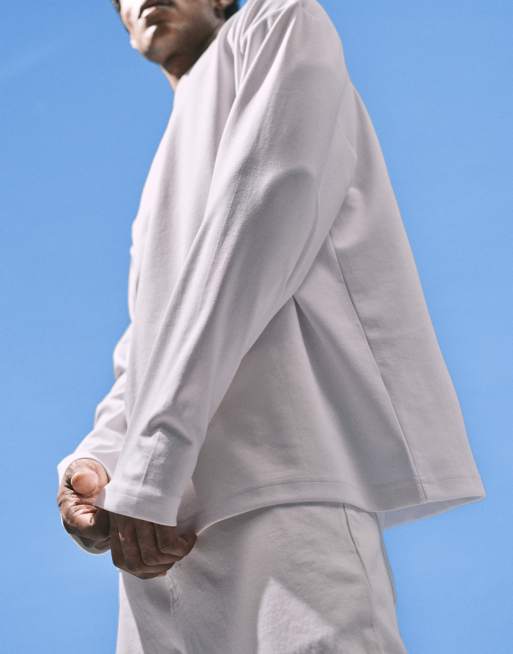 ASOS DESIGN - breatheMAXTM - T-shirt a maniche lunghe oversize pesante bianca in misto cotone, 4 di 5