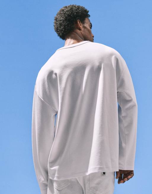 ASOS DESIGN - breatheMAXTM - T-shirt a maniche lunghe oversize pesante bianca in misto cotone, 5 di 5