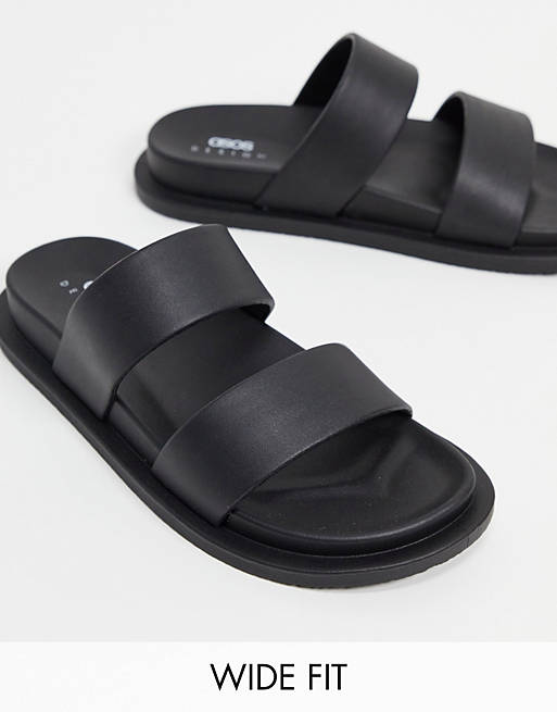 ASOS DESIGN – Bred passform – Friday – Svarta, platta sandaler