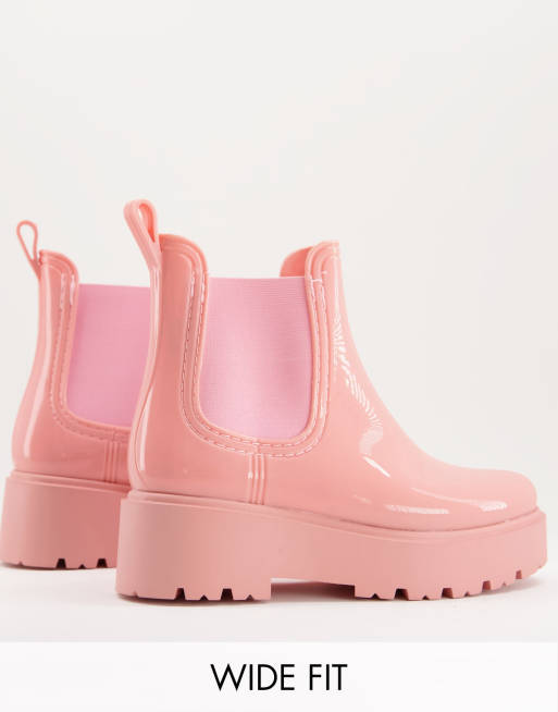 ASOS DESIGN – Bred passform – Gadget – Rosa, grova gummiboots