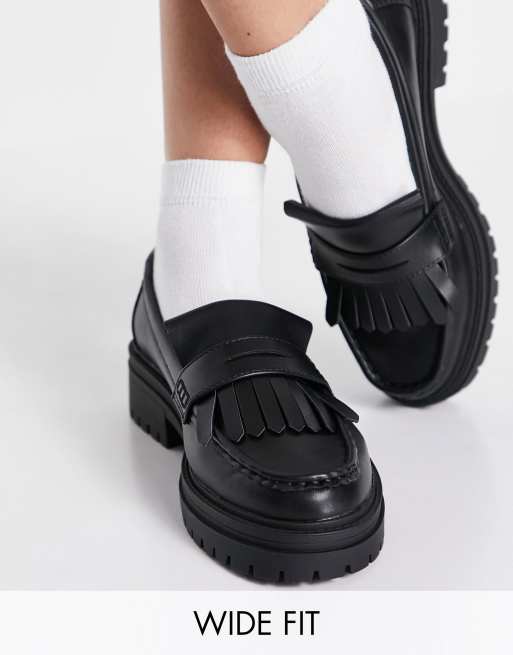 ASOS DESIGN – Bred passform – Melon – Svarta, grova loafers