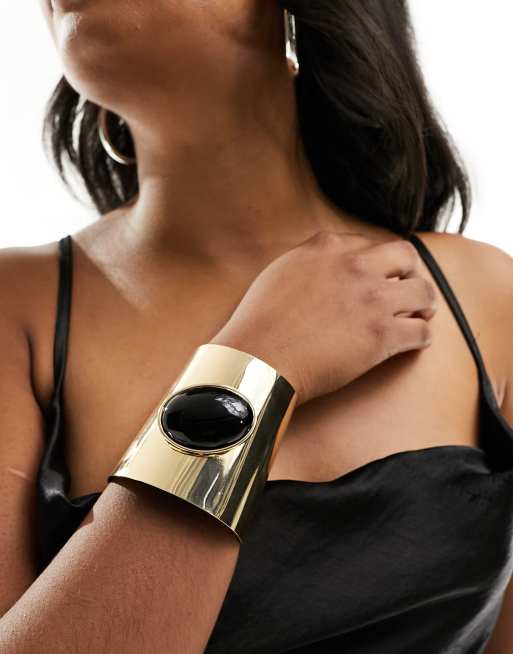 ASOS DESIGN - Brede armband met steen in goudkleur