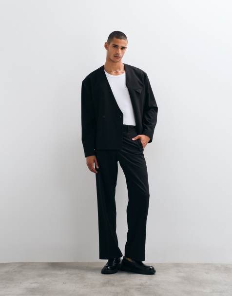 ASOS DESIGN brede habitbukser i sort twill - view 1