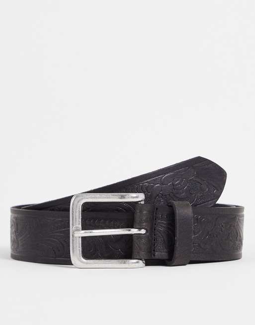 ASOS DESIGN - Brede leren riem met reliëf in zwart
