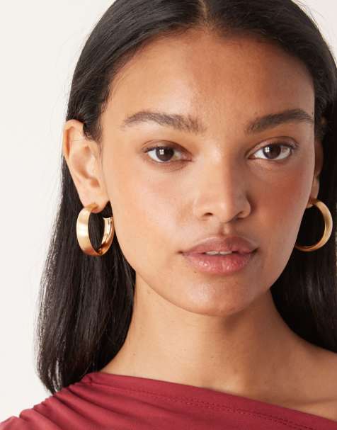 ASOS DESIGN - Brede oorringen in glanzend en geborsteld ontwerp in goud - view 1