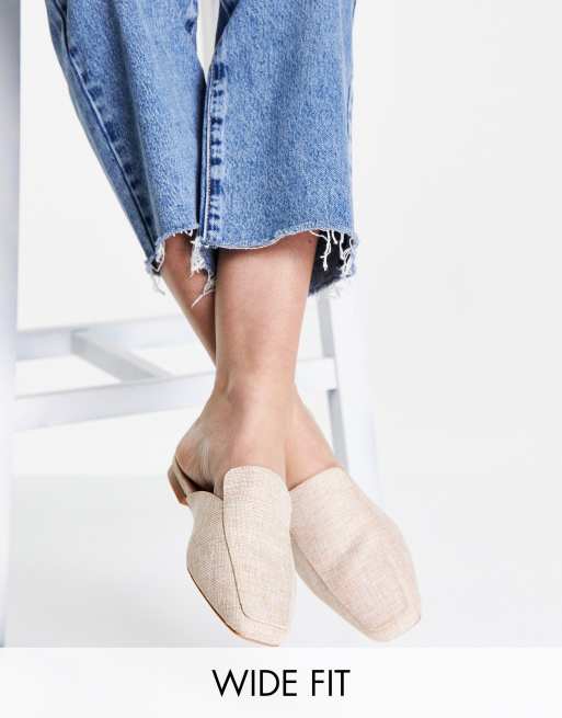 ASOS DESIGN - Brede pasvorm - Maria - Muiltjes met vierkante neus in naturel