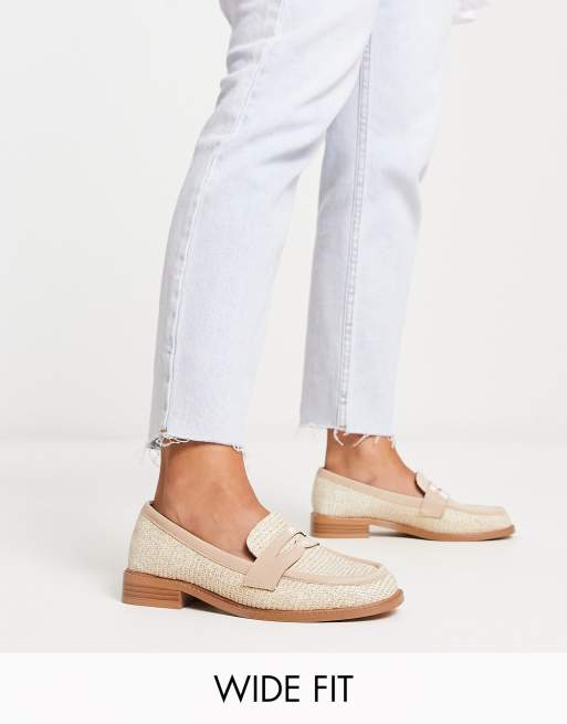 ASOS DESIGN - Brede Pasvorm - Marvellous - Platte loafers in naturel stof
