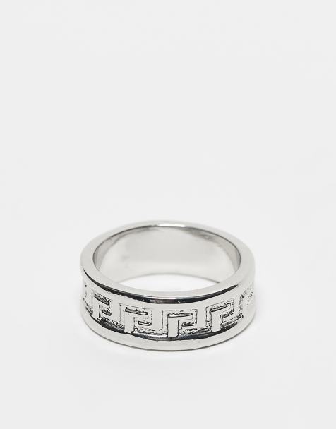 ASOS DESIGN - Brede ring met Griekse golven in reliëf in zilverkleur - view 1