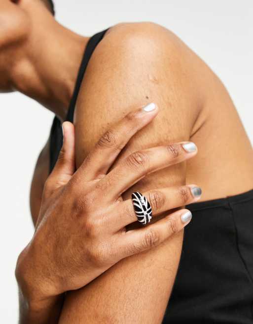 ASOS DESIGN - Brede ring met 'Union Jack' in zwart-wit