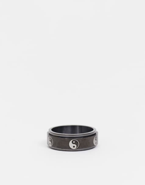 ASOS DESIGN - Brede ring van waterbestendig roestvrij staal in zwart met yin yang-ontwerp - view 1
