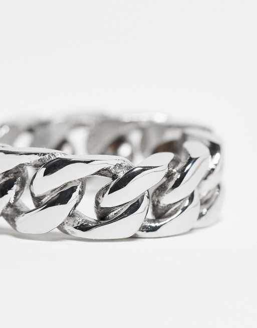 ASOS DESIGN - Brede ring van waterbestendig roestvrij staal met design van schakels in zilverkleur, 4 van 4