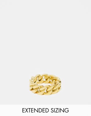 ASOS DESIGN - Brede ring van waterbestendig roestvrij staal met schakelkettingontwerp in goudkleur