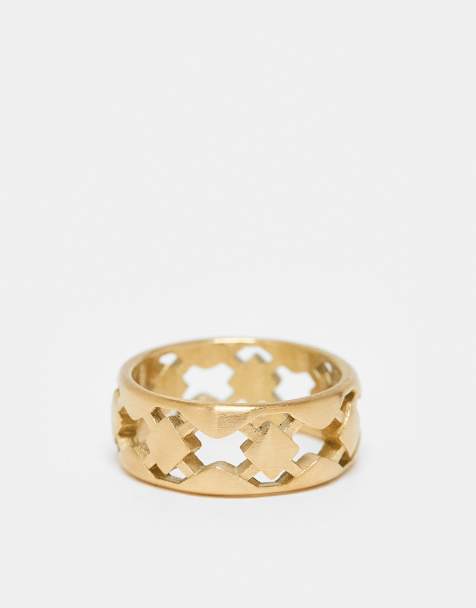 ASOS DESIGN - Brede ring van waterbestendig roestvrij staal met uitsnijdingen in geborstelde goudkleur - view 1