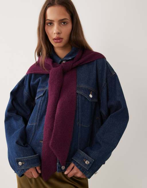 ASOS DESIGN brede strik driehoekssjaal in pruimkleur, 2 van 3