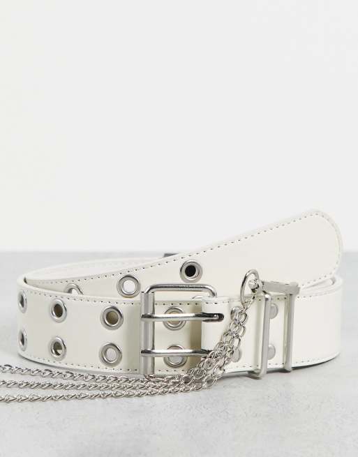 ASOS DESIGN - Brede taille- en heupriem met oogjes en ketting voor op een jeans in wit 