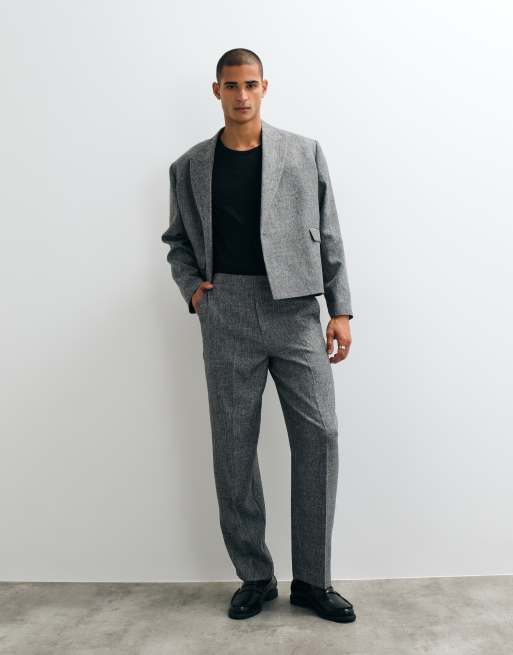 ASOS DESIGN - Bredt tapered jakkesæt med sildebensmønster i salt- og peberfarver, 2 af 2