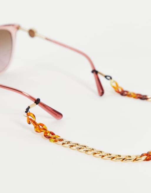 ASOS DESIGN - Brede zonnebrilketting met schakels in goudkleur en tortoise
