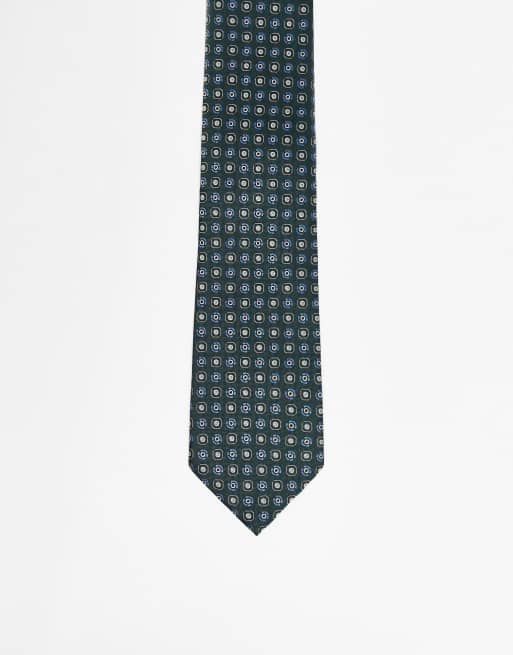 ASOS DESIGN - Bredt mørkegrønt satinslips med vintage-print