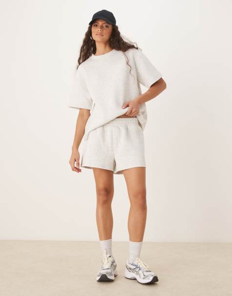 ASOS DESIGN - Breed geribbelde hardloopshorts in gemêleerd grijs, deel van co-ord set - view 1