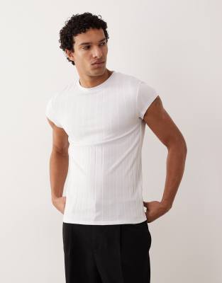 Breit geripptes Muskelshirt in Weiß mit Flügelärmeln Weiß M