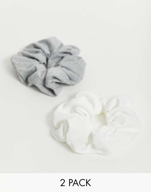 ASOS DESIGN – Breite Basic-Haargummis in Grau und Weiß im 2er-Pack