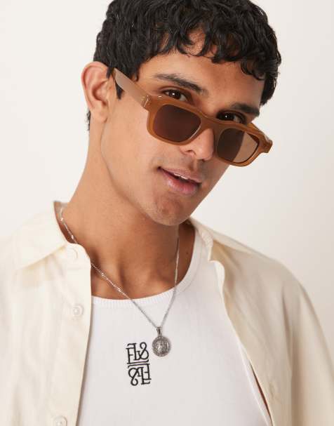 ASOS DESIGN – Breite, rechteckige Sonnenbrille mit karamellfarbenem Rahmen und braun getönten Gläsern - view 1