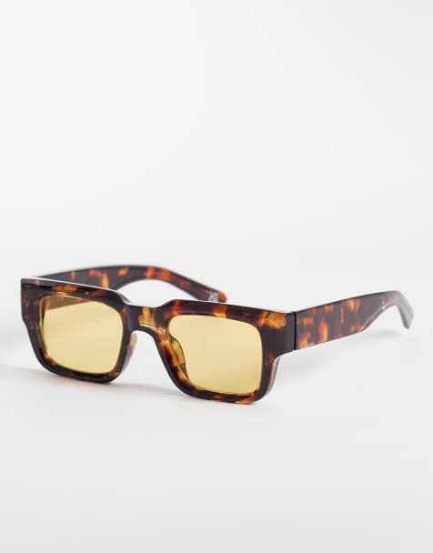 ASOS DESIGN – Breite rechteckige Sonnenbrille mit Schildpatt-Optik und Gläsern in Bernsteingelb - view 1