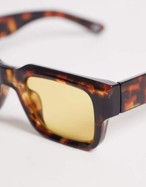 ASOS DESIGN – Breite rechteckige Sonnenbrille mit Schildpatt-Optik und Gläsern in Bernsteingelb, 2 von 3