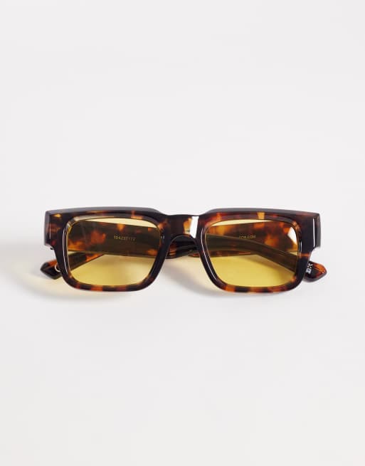 ASOS DESIGN – Breite rechteckige Sonnenbrille mit Schildpatt-Optik und Gläsern in Bernsteingelb, 3 von 3