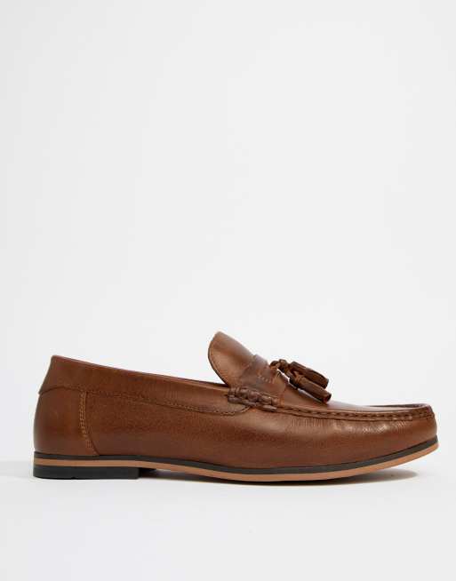 ASOS DESIGN – Breite Tasselloafer aus braunem Leder mit Fransen und Natursohle, 2 von 4