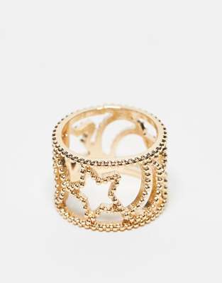 ASOS DESIGN - Breiter Ring mit Aussparungen im Himmelskörper-Design-Goldfarben