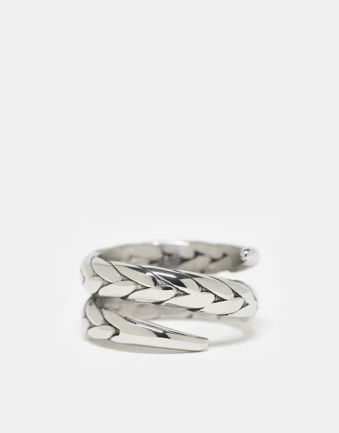 ASOS DESIGN – Breiter, zweireihiger Ring aus wasserfestem Edelstahl in brüniertem Silberton in geflochtenem Design - view 1