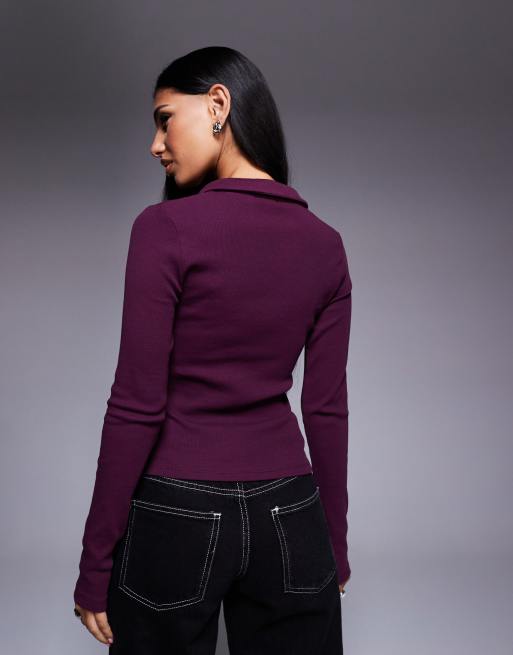ASOS DESIGN - Bærfarvet ribstrikket polotop med lange ærmer, 3 af 4